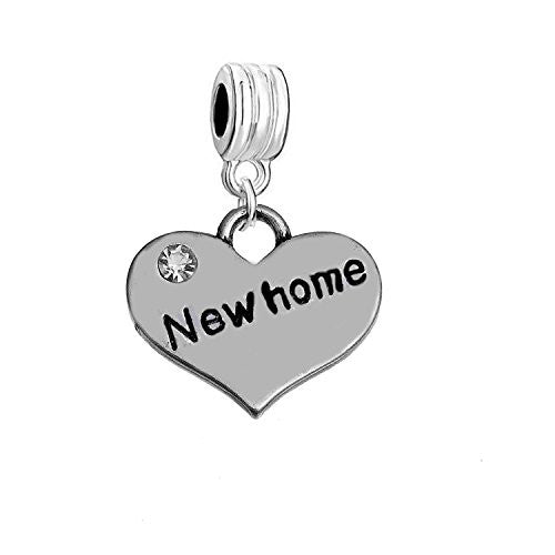 Sexy Sparkles inch New Home inch  Heart Charm W/Clear Rhinestones Dangling Spacer European Charm Bracelet and Necklace Compatible