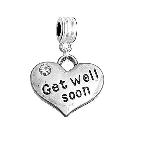 Sexy Sparkles inch Get Well Sooninch  Heart Charm W/Clear Rhinestones Dangling Spacer European Charm Bracelet and Necklace Compatible