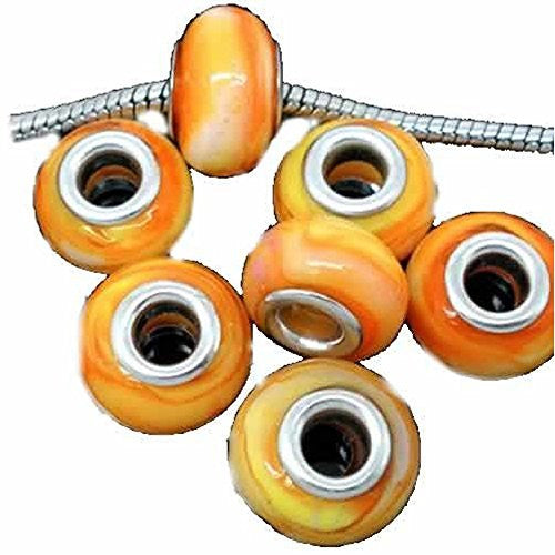 Ten (10) Orange Glass Lampwork Beads For Snake Chain Bracelet - Sexy Sparkles Fashion Jewelry - 1