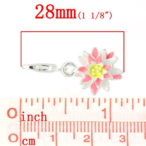 Pink and Yellow Flower Clip On For Bracelet Charm Pendant for European Charm Jewelry w/ Lobster Clasp - Sexy Sparkles Fashion Jewelry - 3