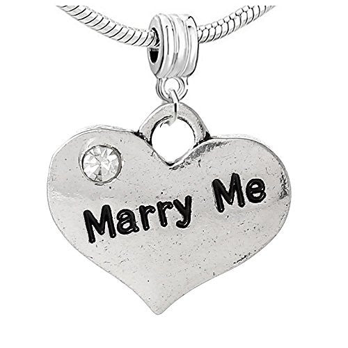 Wedding Marry Me Heart w/ Crystal Charm  For Snake Chain Bracelet (Marry Me) - Sexy Sparkles Fashion Jewelry