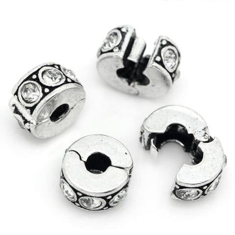 Clear Rhinestone Clip & Lock Bail Bead Charm Spacer For Snake Chain Bracelet - Sexy Sparkles Fashion Jewelry - 3