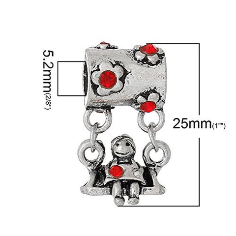 Little Girl on Swing w/ Pink Crystals European European Bead Compatible for Most European Snake Chain Charm Bracelets - Sexy Sparkles Fashion Jewelry - 3