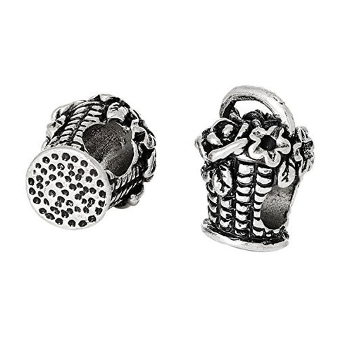 Flowers Basket Charm Bead Silver Tone - Sexy Sparkles Fashion Jewelry - 3