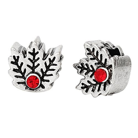 Leaf W/ Red Crystals for European Snake Chain Charm Bracelet - Sexy Sparkles Fashion Jewelry - 2