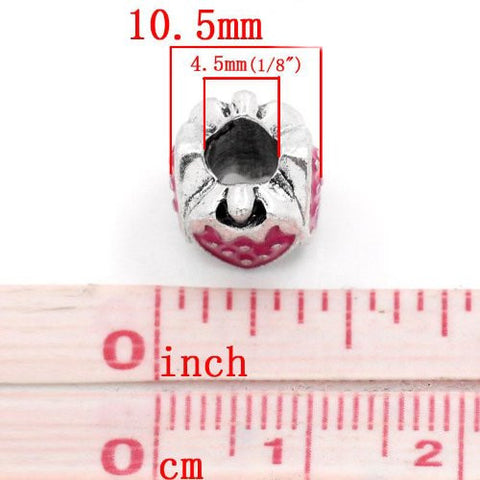 Fushia Strawberry Bead Silver Tone Dangle European Bead Compatible for Most European Snake Chain Charm Bracelet - Sexy Sparkles Fashion Jewelry - 2