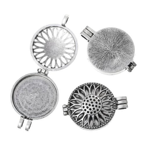 Charm Locket Frame Pendant Round Silver Tone Design - Sexy Sparkles Fashion Jewelry - 3