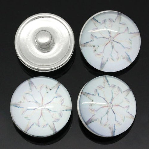 White Flower Design Glass Chunk Charm Button Fits Chunk Bracelet - Sexy Sparkles Fashion Jewelry - 3