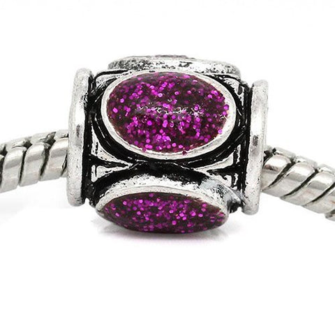 Glitter Purple Enamel Charm European Bead Compatible for Most European Snake Chain Bracelet - Sexy Sparkles Fashion Jewelry - 4