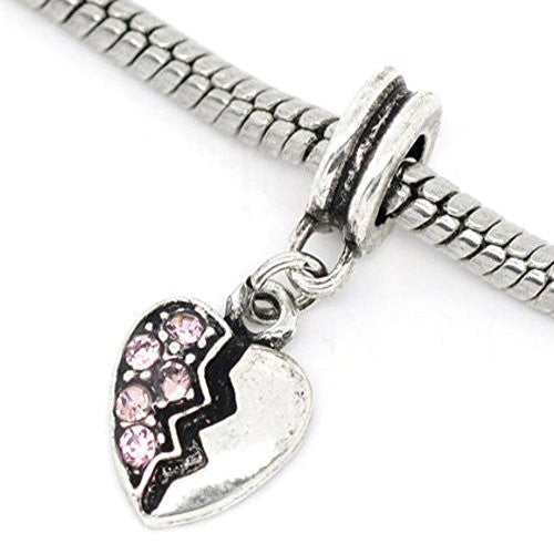Heart Dangle with Pink  Rhinestone European Bead Compatible for Most European Snake Chain Bracelet - Sexy Sparkles Fashion Jewelry - 1