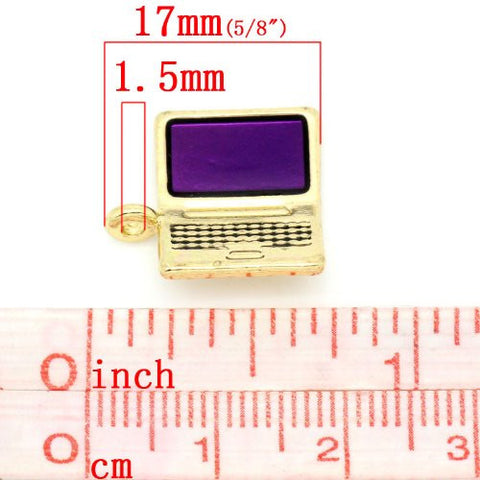 Gold plated base Tone Computer/laptop with Purple Enamel Screen Charm Pendant - Sexy Sparkles Fashion Jewelry - 2