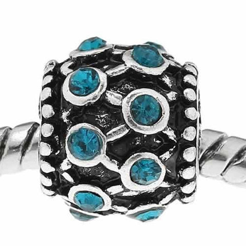 Blue Rhinestone Charm Bead For Snake Chain Bracelet - Sexy Sparkles Fashion Jewelry - 3