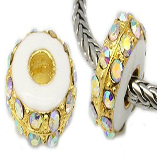 Two (2) Gold  Iridescent Rhinestone European Bead Compatible for Most European Snake Chain Bracelet - Sexy Sparkles Fashion Jewelry