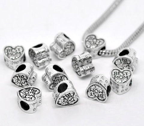 Heart Best Mom Charm Spacer European Bead Compatible for Most European Snake Chain Bracelet - Sexy Sparkles Fashion Jewelry - 2