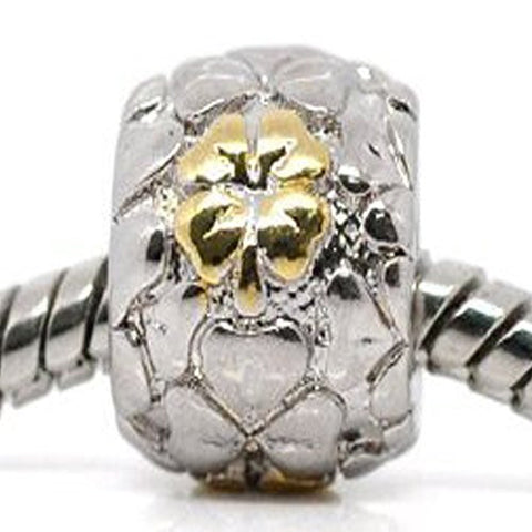 Two Tone  Flower Pattern Metal Charm Spacer European Bead Compatible for Most European Snake Chain Bracelet - Sexy Sparkles Fashion Jewelry - 1