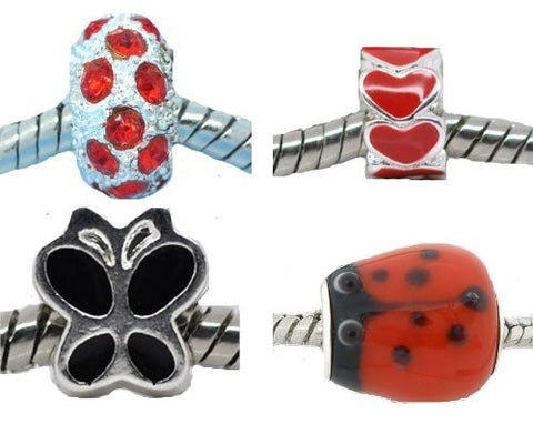 Set of Four (4) Love Bug Charm Beads for European Snake Chain Charm Bracelets - Sexy Sparkles Fashion Jewelry - 2