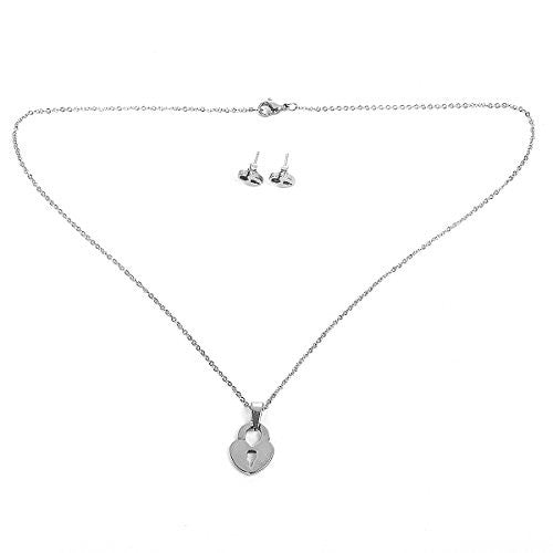 Sexy Sparkles Stainless Steel Lock Necklace and earring set for women