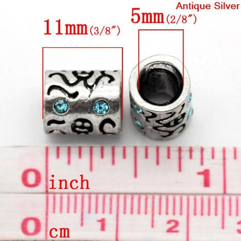 Octopus Carved on Charm W/Blue Crystals Bead Charm Spacer For Snake Chain Bracelet - Sexy Sparkles Fashion Jewelry - 3