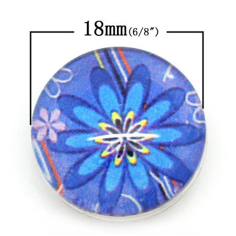 Blue Flower Design Glass Charm Button Fits Chunk Bracelet 18mm for Noosa Style Leather Bracelet - Sexy Sparkles Fashion Jewelry - 2