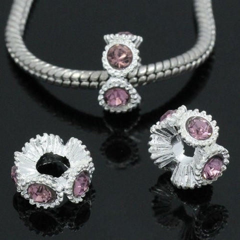 Flower with Methyst Rhinestones Charm Spacer For Snake Chain Charm Bracelets - Sexy Sparkles Fashion Jewelry - 3