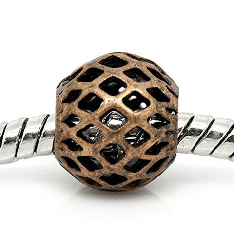 Copper Hallow Grid Pattern Carved on European Bead Compatible for Most European Snake Chain Charm Bracelet - Sexy Sparkles Fashion Jewelry - 1