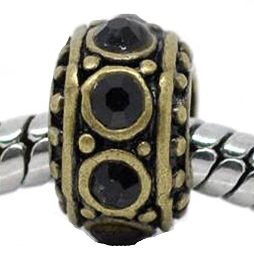 Gold tone with Black Rhinestone charm for European Snake chain charm bracelet