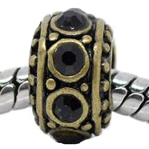 Gold tone with Black Rhinestone charm for European Snake chain charm bracelet - Sexy Sparkles Fashion Jewelry - 1