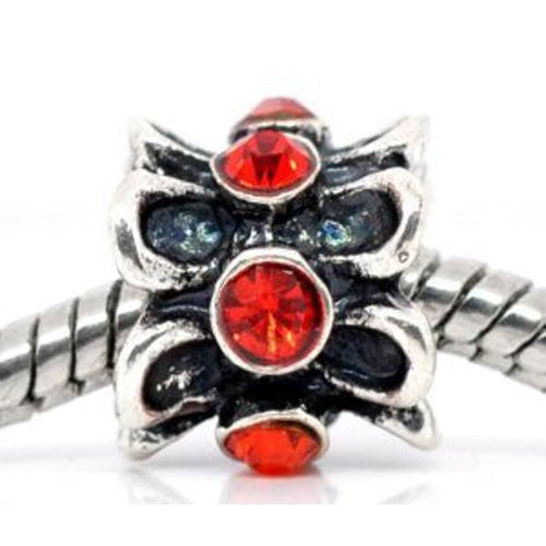 Red Flower  Rhinestone Charm Spacer European Bead Compatible for Most European Snake Chain Bracelet