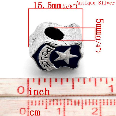 Police Police Officer Badge Blue Enamel Charm European Bead Compatible for Most European Snake Chain Bracelet - Sexy Sparkles Fashion Jewelry - 3