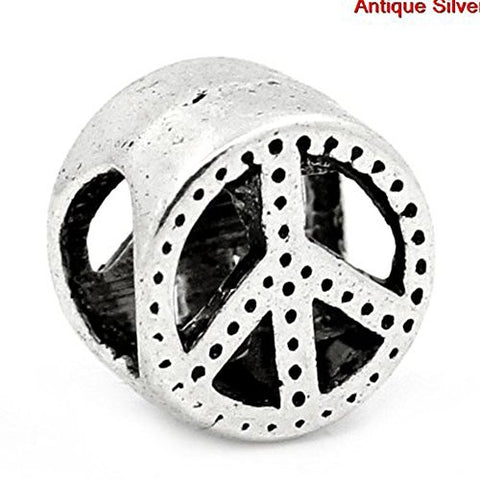 Peace Sign Symbol Charm European Bead Compatible for Most European Snake Chain Bracelet - Sexy Sparkles Fashion Jewelry - 1