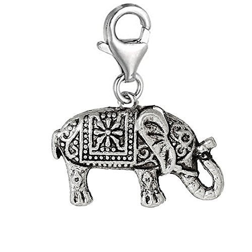 Beautiful Elephant Clip On Charm Pendant for European Charm Jewelry w/ Lobster Clasp