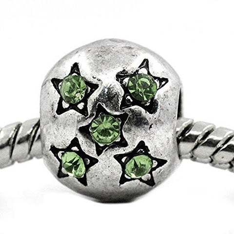 European Charm Beads Antique Silver Star Carved light Green Rhinestone - Sexy Sparkles Fashion Jewelry - 1