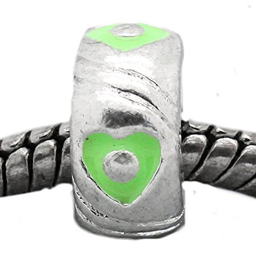 European Charm Beads Silver Plated Heart Carved Enamel Green - Sexy Sparkles Fashion Jewelry - 1