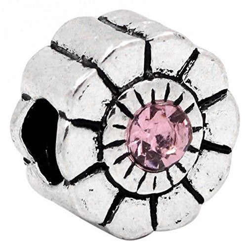 Flower W/pink  Rhinestone Charm European Bead Compatible for Most European Snake Chain Bracelet - Sexy Sparkles Fashion Jewelry - 1