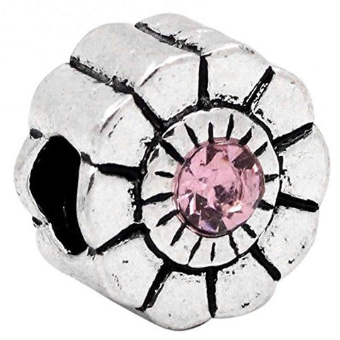 Flower W/pink  Rhinestone Charm European Bead Compatible for Most European Snake Chain Bracelet - Sexy Sparkles Fashion Jewelry - 1