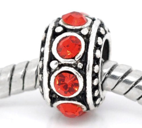 Five (5) July Ruby Red  Rhinestone Charms Spacer Beads For Snake Chain Charm Bracelet - Sexy Sparkles Fashion Jewelry - 2