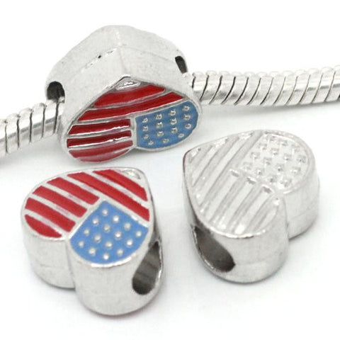 American Flag Heart Spacer Beads for Snake Chain Charm Bracelet - Sexy Sparkles Fashion Jewelry - 3