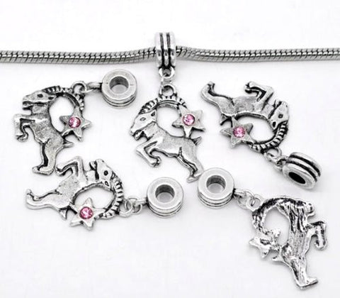 Capricorn Zodiac Charm W/pink Crystal Dangle Bead for Snake Bracelets - Sexy Sparkles Fashion Jewelry - 2