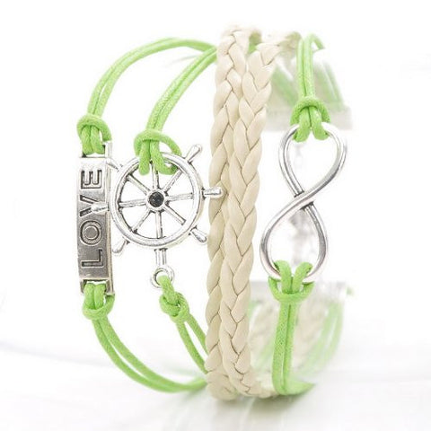 Wax Rope Braiding Bracelet Mixed W/Antique Silver Infinity Symbol & Rudder & Rectangle "Love" Findings 20cm(7 7/8")long - Sexy Sparkles Fashion Jewelry - 2