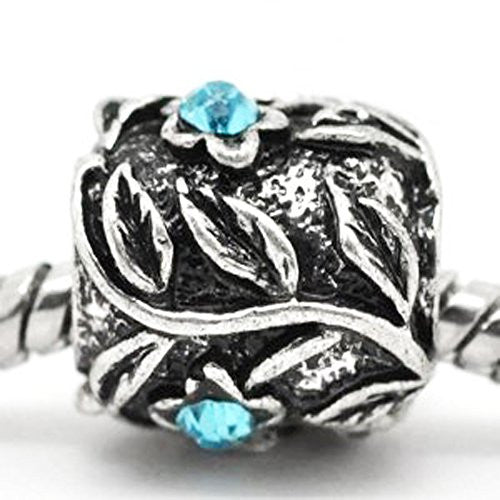 Fancy Blue  Rhinestone Leaf Metal Charm Spacer Beads For Snake Chain Charm Bracelet