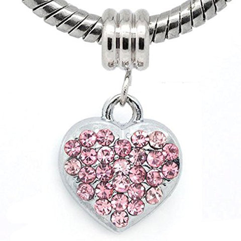 Pink Rhinestone Heart Dangle European Bead Compatible for Most European Snake Chain Bracelets - Sexy Sparkles Fashion Jewelry - 1