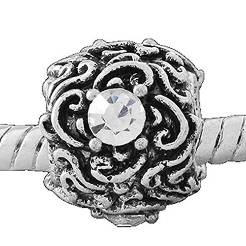 Clear Rhinestone Flower Design Charm European Bead Compatible for Most European Snake Chain Bracelet