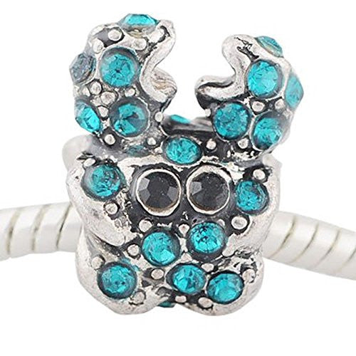 Crab with Crystals Spacer Bead For Snake Chain Bracelet (Aqua) - Sexy Sparkles Fashion Jewelry - 1