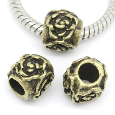 Bronze Plated Flower Carved on European Bead Compatible for Most European Snake Chain Bracelet - Sexy Sparkles Fashion Jewelry - 2