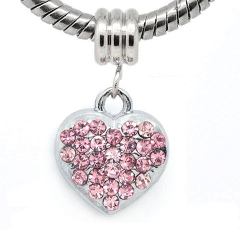 Pink Rhinestone Heart Dangle European Bead Compatible for Most European Snake Chain Bracelets - Sexy Sparkles Fashion Jewelry - 4