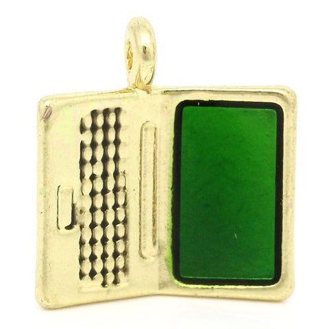 Gold plated base Tone Computer/laptop with Green Enamel Screen Charm Pendant - Sexy Sparkles Fashion Jewelry - 4