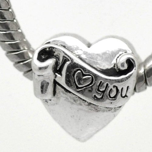 I Love You Charm Heart European Bead Compatible for Most European Snake Chain Bracelet - Sexy Sparkles Fashion Jewelry - 1
