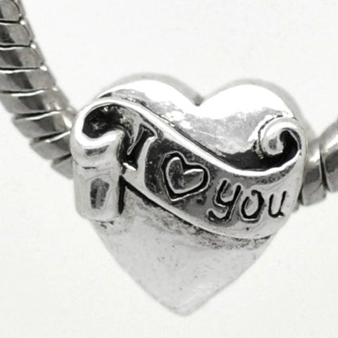 I Love You Charm Heart European Bead Compatible for Most European Snake Chain Bracelet - Sexy Sparkles Fashion Jewelry - 1