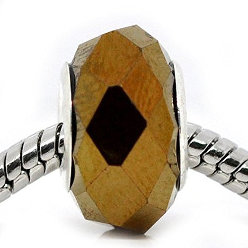 Beautiful Brass Faceted Glass Bead Charm European Bead Compatible for Most European Snake Chain Bracelet - Sexy Sparkles Fashion Jewelry - 1