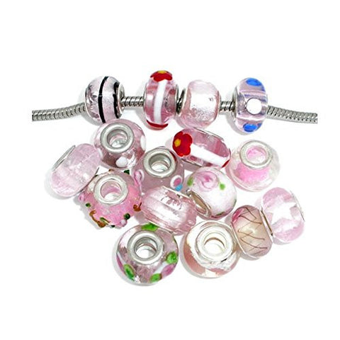 Five Assorted Pink Glass Beads Spacer for Snake Chain Charm Bracelet - Sexy Sparkles Fashion Jewelry - 1